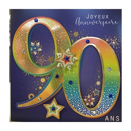 CARTE DOUBLE ANNIVERSAIRE 90 ANS COLL'AGE 18 X 18 CM