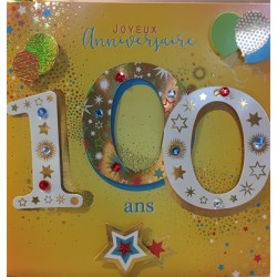 CARTE DOUBLE ANNIVERSAIRE 100 ANS COLL'AGE 18 X 18 CM