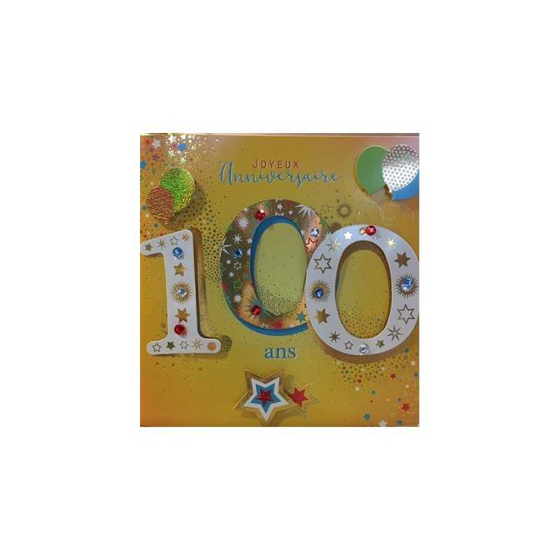 CARTE DOUBLE ANNIVERSAIRE 100 ANS COLL'AGE 18 X 18 CM