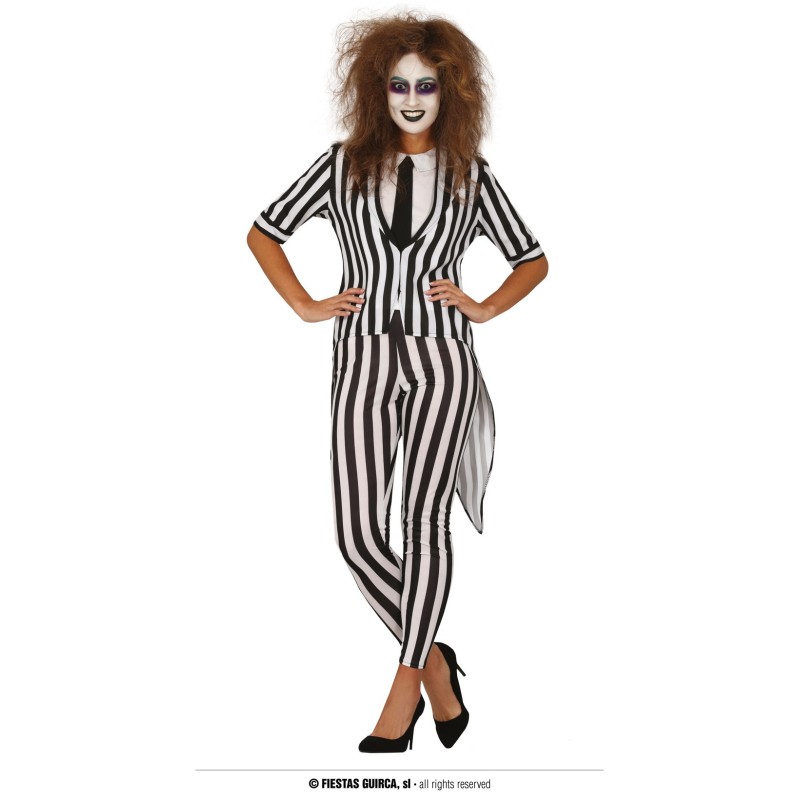 DEGUISEMENT FANTOME BLANC ET NOIR - BEETLE JUICE FEMME TAILLE S  DEGUISEMENT FANTOME BLANC ET NOIR - BEETLE JUICE FEMME TAILLE S