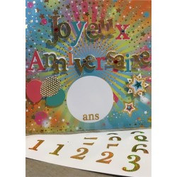 CARTE DOUBLE JOYEUX ANNIVERSAIRE  COLL'AGE 18 X 18 CM