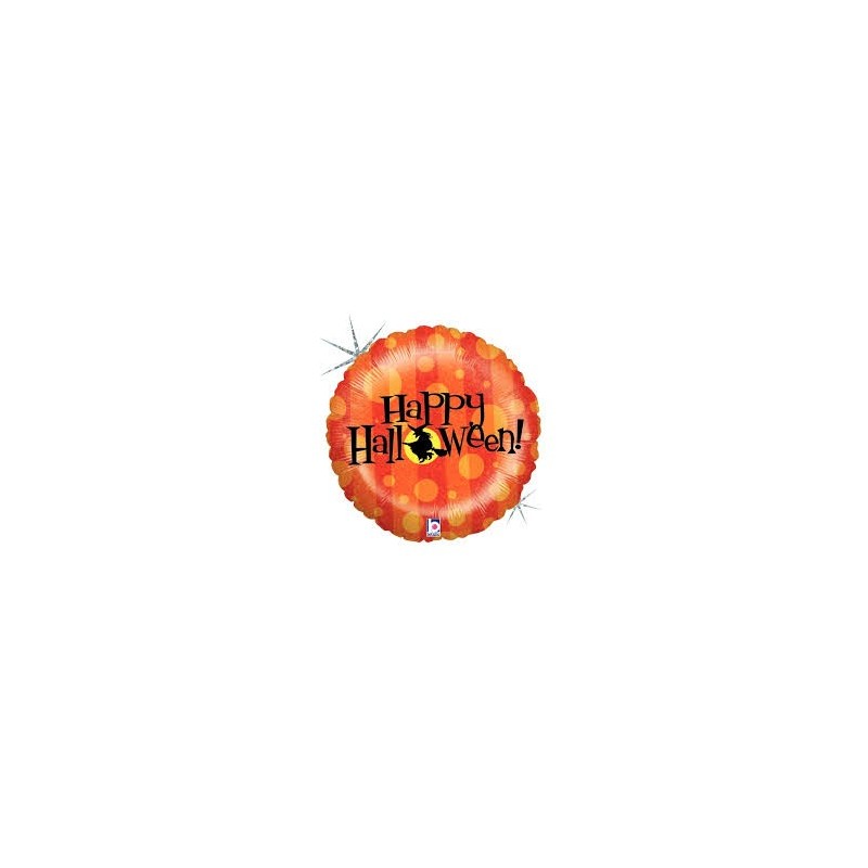 BALLON METALLIQUE ROND ORANGE HAPPY HALLOWEEN HOLLOGRAPHIC 91 CM  BALLON METALLIQUE ROND ORANGE HAPPY HALLOWEEN HOLLOGRAPHIC 91 CM