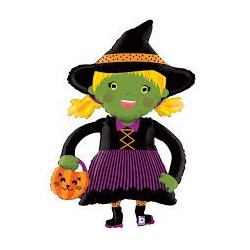 BALLON METALLIQUE SORCIERE AVEC CITROUILLE 114 CM