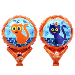 BALLON METALLIQUE 5'' ROND CHAT BLEU ET ORANGE