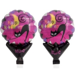 BALLON METALLIQUE 5'' ROND HAPPY HALLOWEEN CHAT NOIR