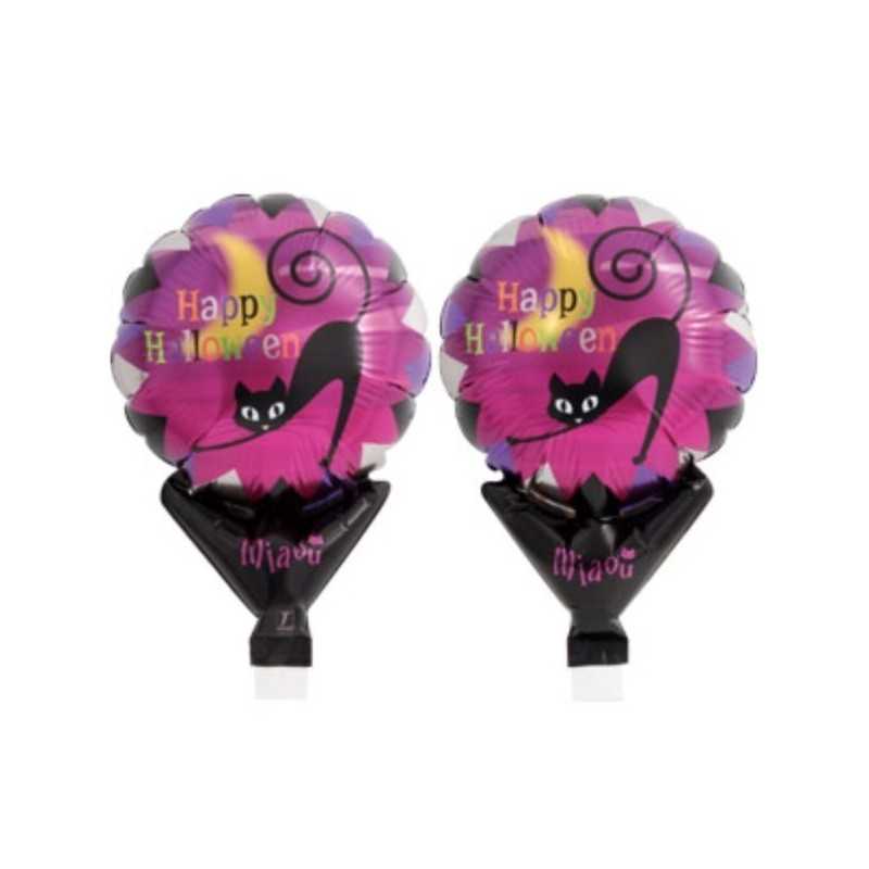 BALLON METALLIQUE 5'' ROND HAPPY HALLOWEEN CHAT NOIR
