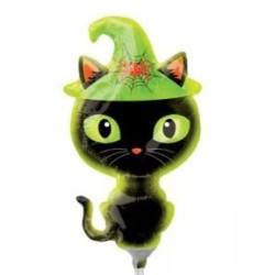 BALLON METALLIQUE 23 CM CHAT VERT AVEC CHAPEAU 