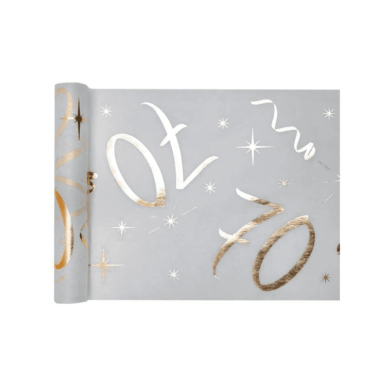 CHEMIN DE TABLE 70 ANS BLANC ET OR 30 CM X 5 M 