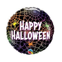 BALLON METALLIQUE ROND HAPPY HALLOWEEN TOILE D'ARAIGNEE 46 CM 