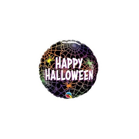 BALLON METALLIQUE ROND HAPPY HALLOWEEN TOILE D'ARAIGNEE 46 CM 