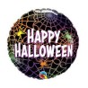 BALLON METALLIQUE ROND HAPPY HALLOWEEN TOILE D'ARAIGNEE 46 CM  BALLON METALLIQUE ROND HAPPY HALLOWEEN TOILE D'ARAIGNEE 46 CM