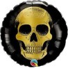 BALLON METALLIQUE ROND A L'AIR TETE DE MORT DOREE 9" BALLON METALLIQUE ROND A L'AIR TETE DE MORT DOREE 9"