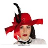 CHAPEAU ELEGANT ROUGE AVEC PLUME NOIRE