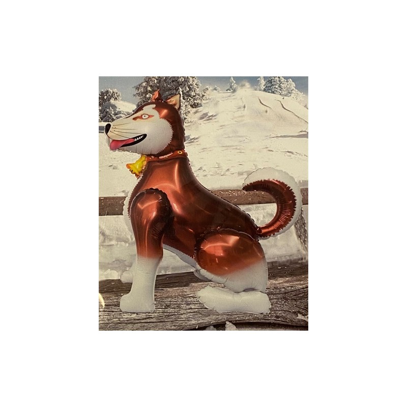 BALLON METALLIQUE CHIEN DES NEIGES TRAINEAU HUSKY MARRON 130 CM  