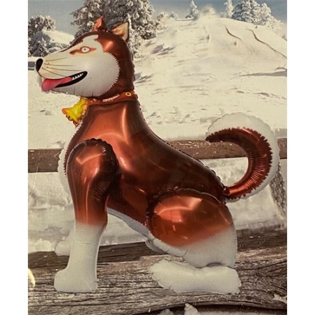 BALLON METALLIQUE CHIEN DES NEIGES TRAINEAU HUSKY MARRON 130 CM  