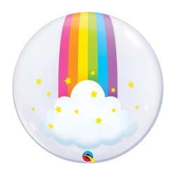 BALLON DECO BUBBLES HAPPY BIRTHDAY ARC EN CIEL NUAGE 61 CM