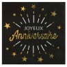 10 SERVIETTES NOIR JOYEUX ANNIVERSAIRE OR 33 X 33 CM 