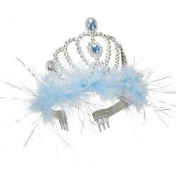 COURONNE OU DIADEME DE PRINCESSE ARGENT AVEC MARABOU BLEU