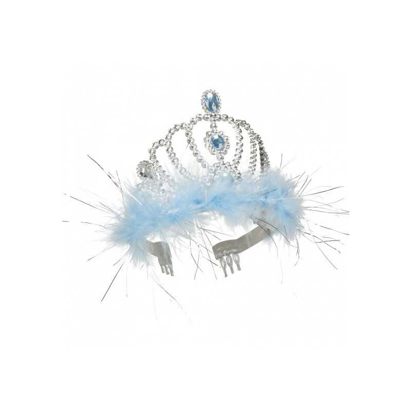 COURONNE OU DIADEME DE PRINCESSE ARGENT AVEC MARABOU BLEU 