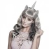 PERRUQUE LICORNE CHEVEUX LONGS  GRIS AVEC CORNE GRISE