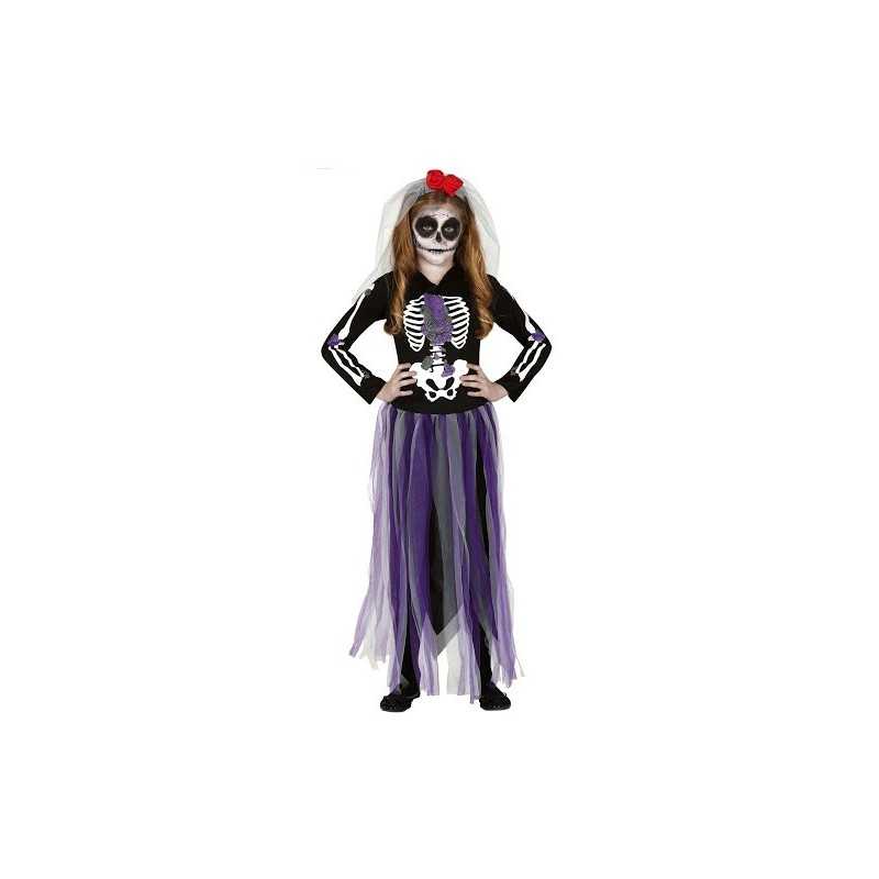 DEGUISEMENT HALLOWEEN ENFANT SQUELETTE ROBE VIOLET TAILLE 5-6 ANS