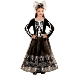 DEGUISEMENT ROBE SQUELETTE NOIRE ET ARGENT TAILLE 140 CM