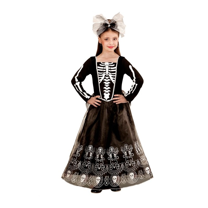 DEGUISEMENT ROBE SQUELETTE NOIRE ET ARGENT TAILLE 140 CM  DEGUISEMENT ROBE SQUELETTE NOIRE ET ARGENT TAILLE 140 CM