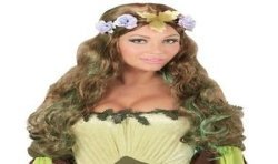 PERRUQUE LONGUE CHATAIN BOUCLEE AVEC FLEURS