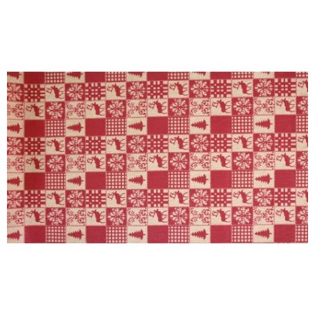 CHEMIN DE TABLE TOILE DAMIER NOEL BORDEAU 28 CM X 3 M