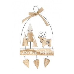 SUSPENSION RENNE-SAPINS BOIS JOYEUX NOEL 15 X 27 X 0,5 CM