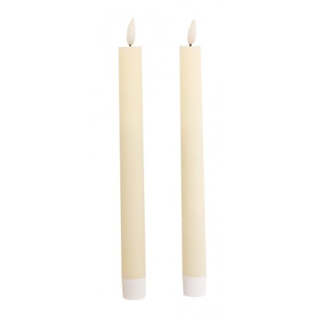 SET 2 BOUGIES FLAMBEAUX CIRE FLAMME REALISTE IVOIRE 2 X 24 CM