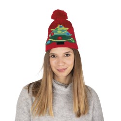 BONNET ADULTE ROUGE AVEC SAPIN DE NOEL LUMINEUX ( PILES INCLUSES)