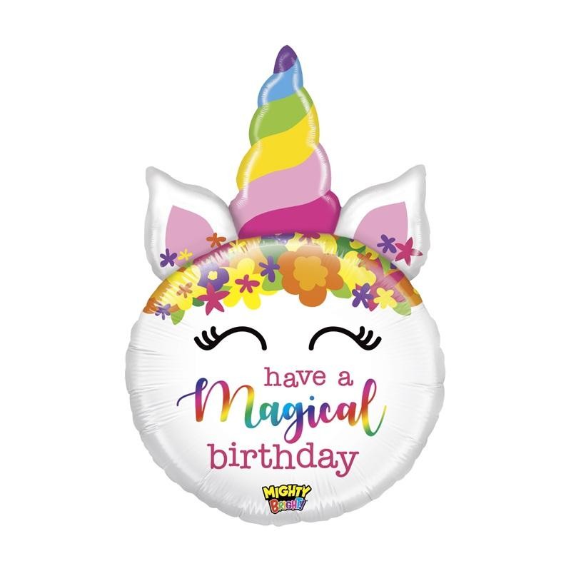 BALLON METALLIQUE TETE DE LICORNE HAVE A MAGICAL BIRTHDAY 84 CM 