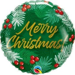 BALLON METALLIQUE ROND MERRY CHRISTMAS ! VERT 9" 23 CM 