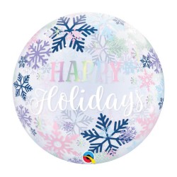 BALLON BUBBLE HAPPY HOLIDAYS AVEC FLOCONS 56 CM 