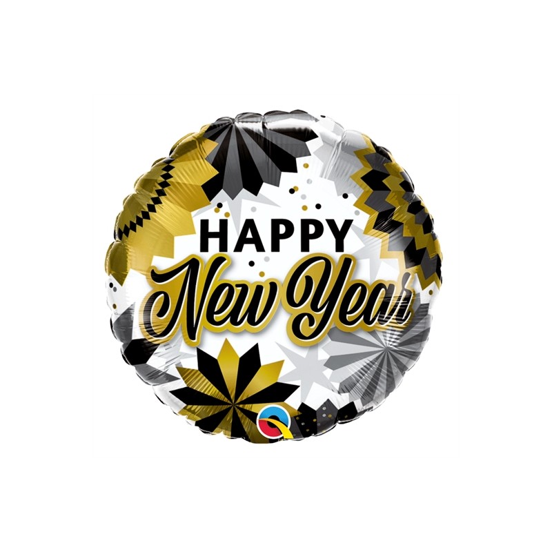 BALLON METALLIQUE ROND HAPPY NEW YEAR 46 CM 