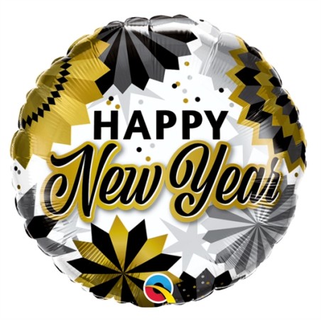 BALLON METALLIQUE ROND HAPPY NEW YEAR 46 CM 