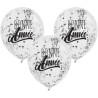 3 BALLONS TRANSPARENTS CONFETTIS ARGENT BONNE ANNEE 