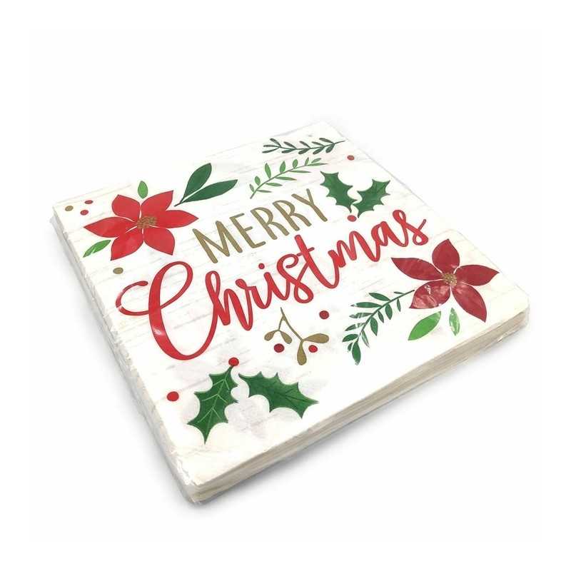 16 SERVIETTES BLANCHE MERRY CHRISTMAS 33 X 33 CM 