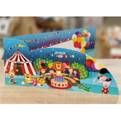 CARTE DOUBLE JOYEUX ANNIVERSAIRE THEME  CIRQUE 26 X 11 CM 