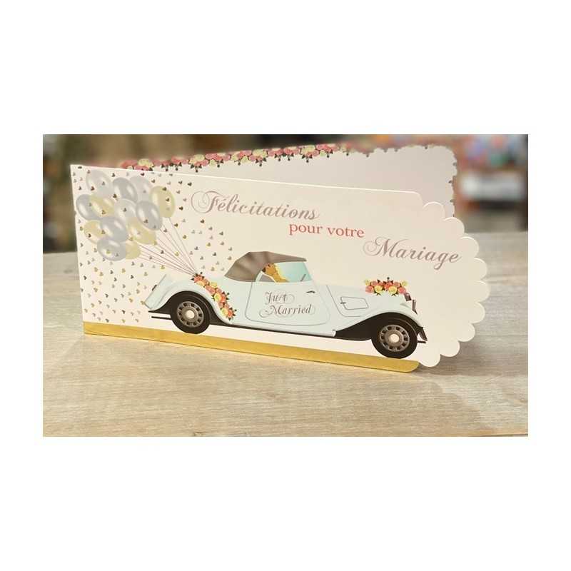 CARTE DOUBLE FELICITATIONS POUR VOTRE MARIAGE 26 X 11 CM 