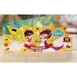 CARTE DOUBLE ANNIVERSAIRE THEME SUPER HEROS  26 X 11 CM 