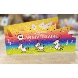 CARTE DOUBLE JOYEUX ANNIVERSAIRE THEME LICORNE 26 X 11 CM 