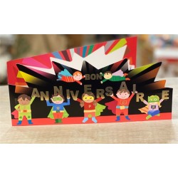 CARTE DOUBLE BON ANNIVERSAIRE THEME SUPER HEROS ENFANT 26 X 11 CM 