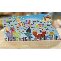 CARTE DOUBLE HAPPY BIRTHDAY THEME MARIN 26 X 11 CM 