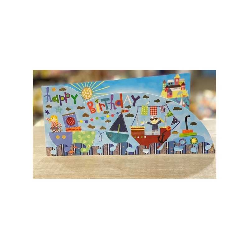 CARTE DOUBLE HAPPY BIRTHDAY THEME MARIN 26 X 11 CM 