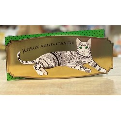 CARTE DOUBLE JOYEUX ANNIVERSAIRE THEME CHAT  26 X 11 CM 