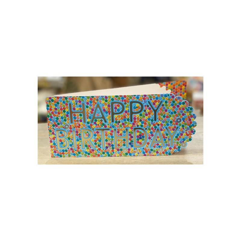 CARTE DOUBLE HAPPY BIRTHDAY THEME BOUTONS   26 X 11 CM 