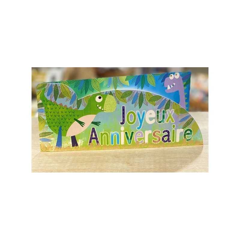 CARTE DOUBLE JOYEUX ANNIVERSAIRE THEME DINOSAURE 26 X 11 CM 