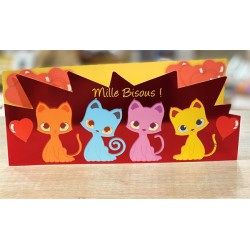 CARTE DOUBLE MILLE BISOUS ! THEME CHAT   26 X 11 CM 